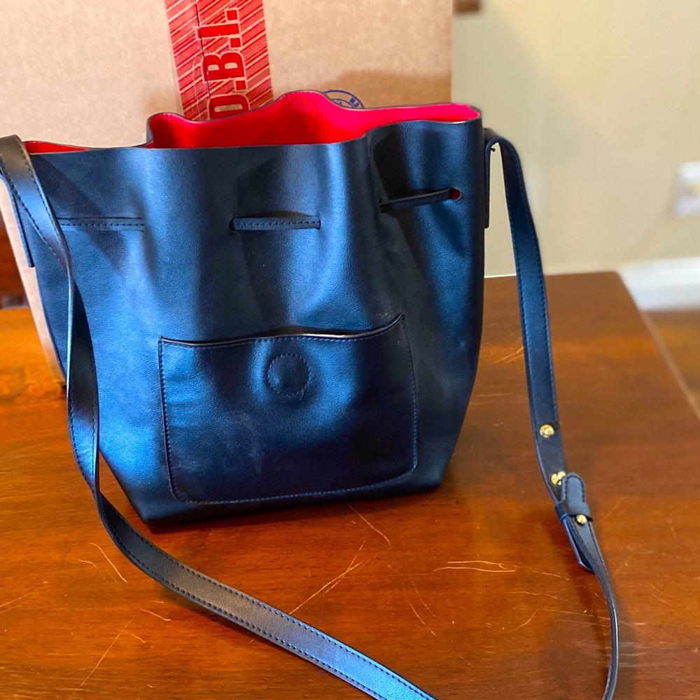 Black/Red Leather Bucket Bag